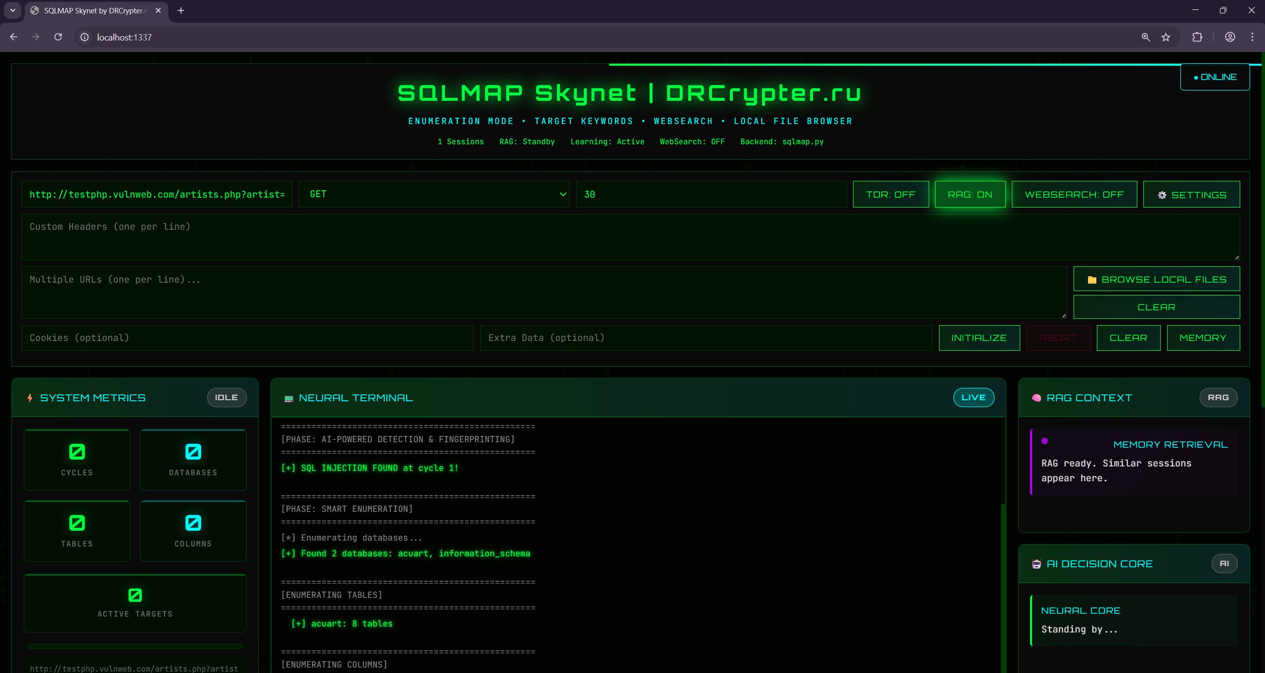 hacking tools 1 SQLMAP SKYNET Autonomous AI v1.2.0