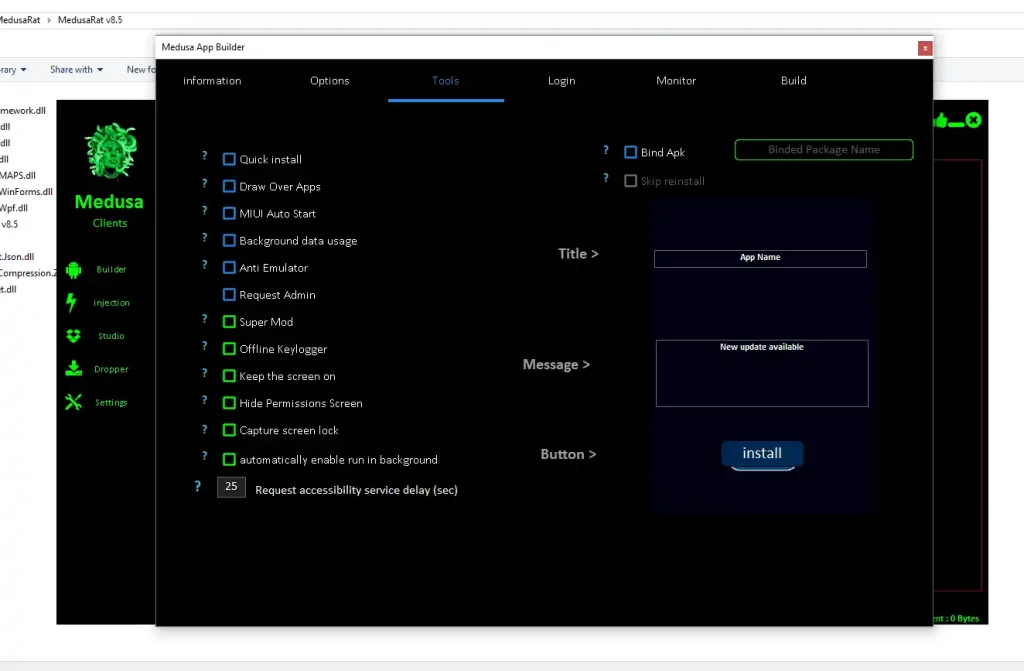 Medusa RAT 2026 5 builder tools section